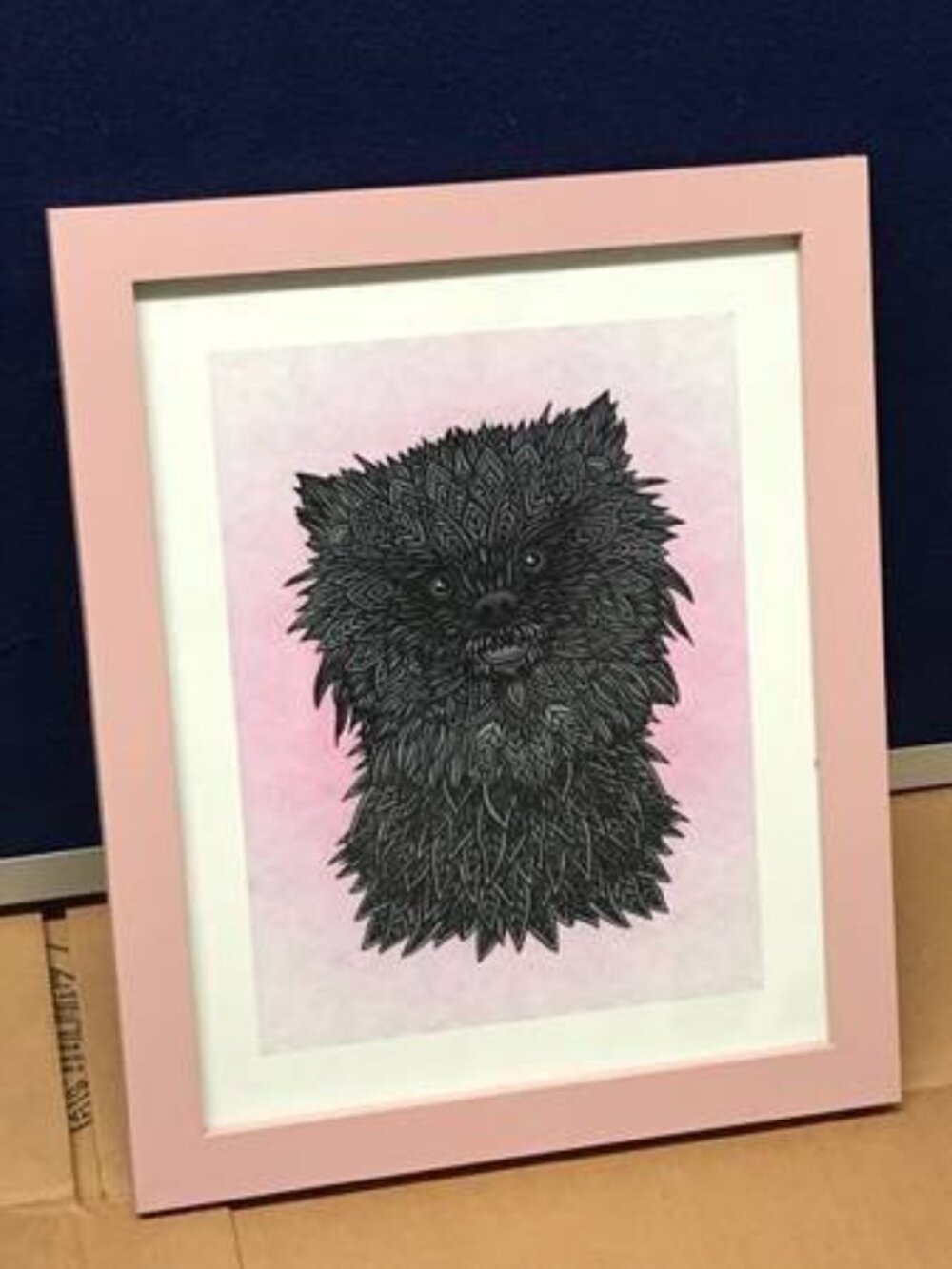 Decorative Feathered Dog Framed Accent Art